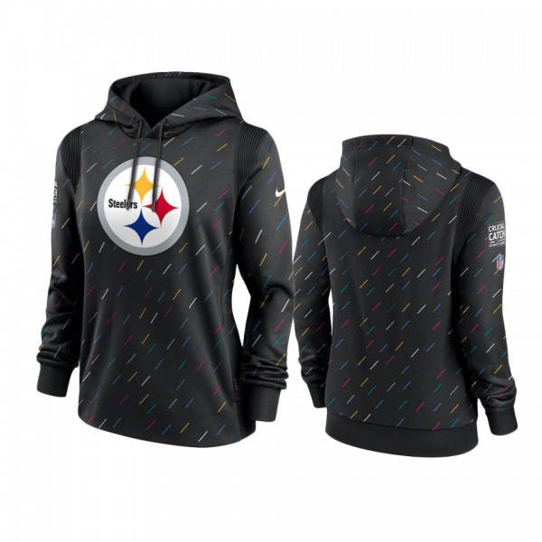 Women's Pittsburgh Steelers Anthracite 2021 NFL Crucial Catch Therma Pullover Hoodie