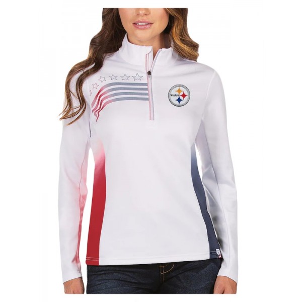 Women's Pittsburgh Steelers White Liberty Quarter-Zip Pullover Jacket