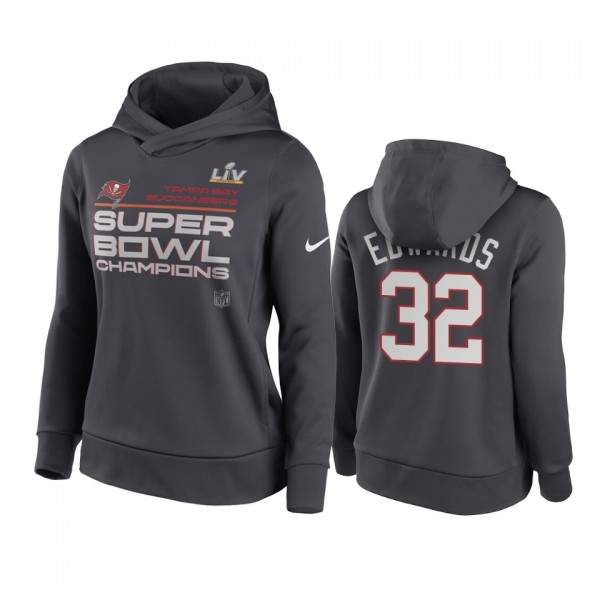 Women's Tampa Bay Buccaneers Mike Edwards Anthracite Super Bowl LV Champions Trophy Hoodie