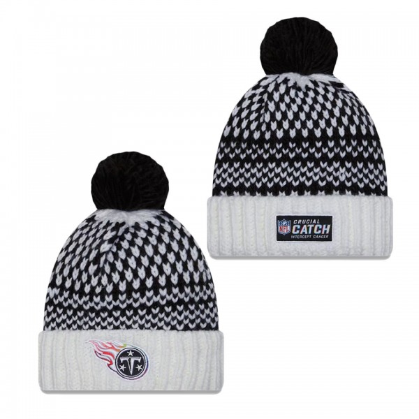 Women's Tennessee Titans Black White 2023 NFL Crucial Catch Cuffed Pom Knit Hat