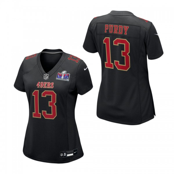 Women's San Francisco 49ers Brock Purdy Black Super Bowl LVIII Carbon Fashion Game Player Jersey