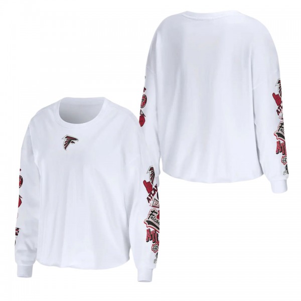 Women's Atlanta Falcons WEAR by Erin Andrews White Celebration Cropped Long Sleeve T-Shirt