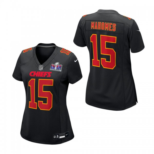 Women's Kansas City Chiefs Patrick Mahomes Black Super Bowl LVIII Carbon Fashion Game Player Jersey