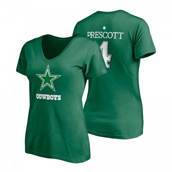 Women's Dallas Cowboys Dak Prescott Kelly Green St. Patrick's Day Player Icon V-Neck T-Shirt