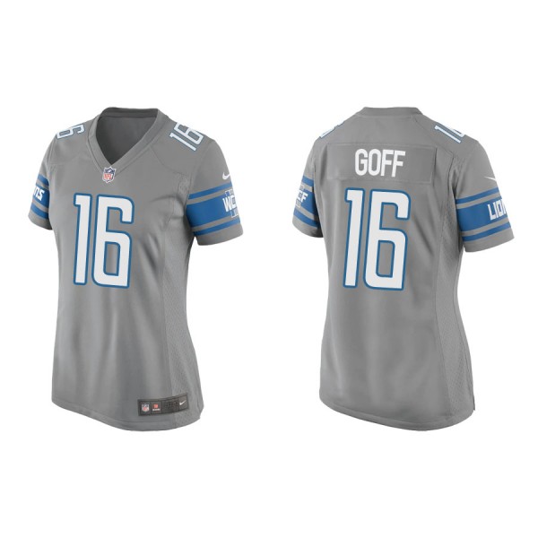Women's Detroit Lions Jared Goff Silver Game Jerse...