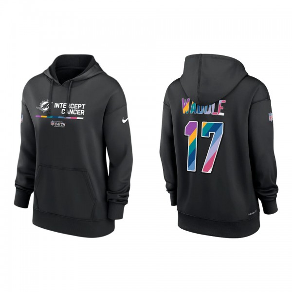 Women's Jaylen Waddle Miami Dolphins Black 2022 NFL Crucial Catch Therma Performance Pullover Hoodie