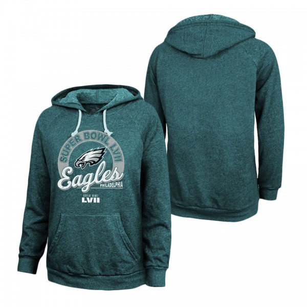 Women's Philadelphia Eagles Majestic Threads Midnight Green Super Bowl LVII Extra Point Tri-Blend Pullover Hoodie