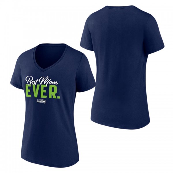 Women's Seattle Seahawks Fanatics Branded College Navy Best Mom Ever V-Neck T-Shirt