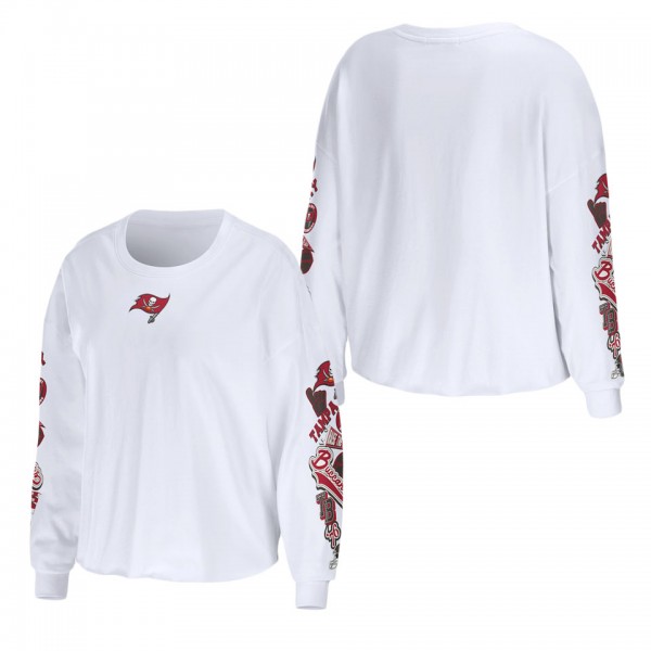 Women's Tampa Bay Buccaneers WEAR by Erin Andrews White Celebration Cropped Long Sleeve T-Shirt