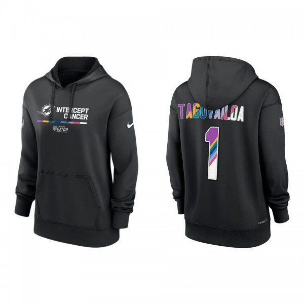 Women's Tua Tagovailoa Miami Dolphins Black 2022 NFL Crucial Catch Therma Performance Pullover Hoodie