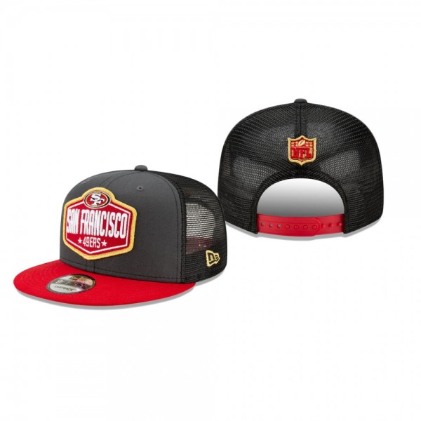 Youth San Francisco 49ers Graphite Scarlet 2021 NFL Draft Trucker 9FIFTY Snapback Adjustable Hat