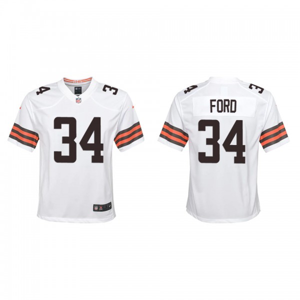 Youth Cleveland Browns Jerome Ford White Game Jers...