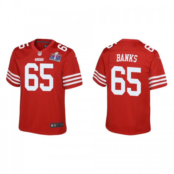 Youth Aaron Banks San Francisco 49ers Scarlet Super Bowl LVIII Game Jersey