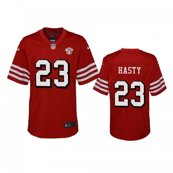 Youth 49ers JaMycal Hasty Scarlet 75th Anniversary...