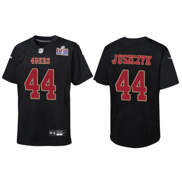 Youth Kyle Juszczyk San Francisco 49ers Black Super Bowl LVIII Carbon Fashion Game Jersey