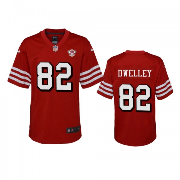 Youth 49ers Ross Dwelley Scarlet 75th Anniversary Alternate Game Jersey