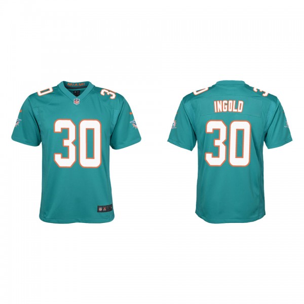 Youth Miami Dolphins Alec Ingold Aqua Game Jersey