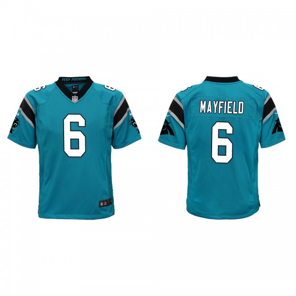 Youth Baker Mayfield Panthers Blue Game Jersey