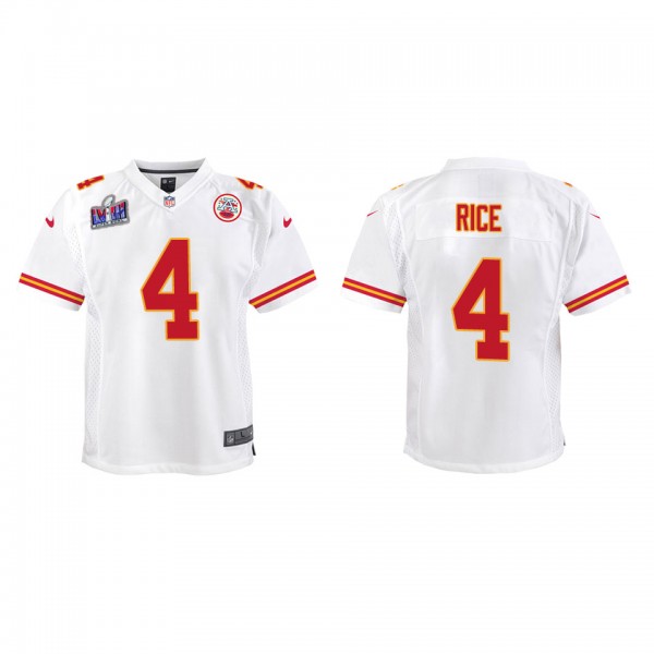 Youth Rashee Rice Kansas City Chiefs White Super Bowl LVIII Game Jersey