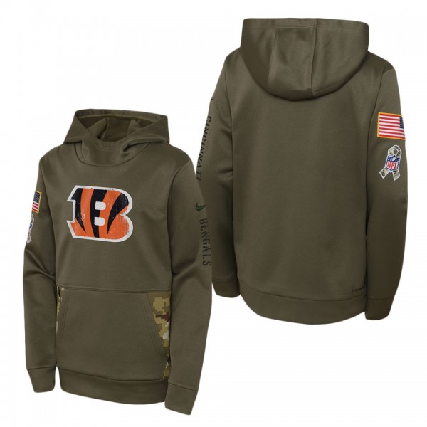Youth Cincinnati Bengals Olive 2022 Salute To Service Performance Pullover Hoodie