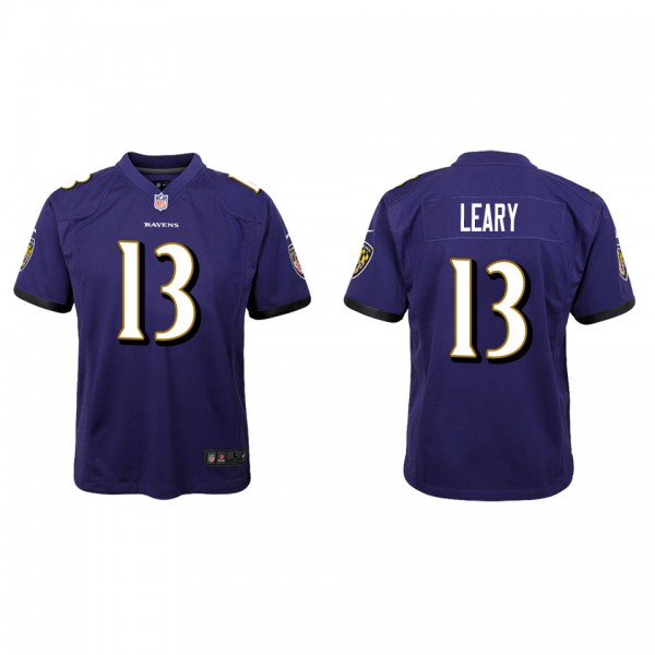Youth Devin Leary Baltimore Ravens Purple Game Jer...