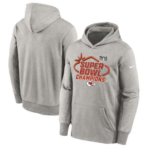 Youth Kansas City Chiefs Gray Super Bowl LVIII Champions Locker Room Trophy Collection Pullover Hoodie