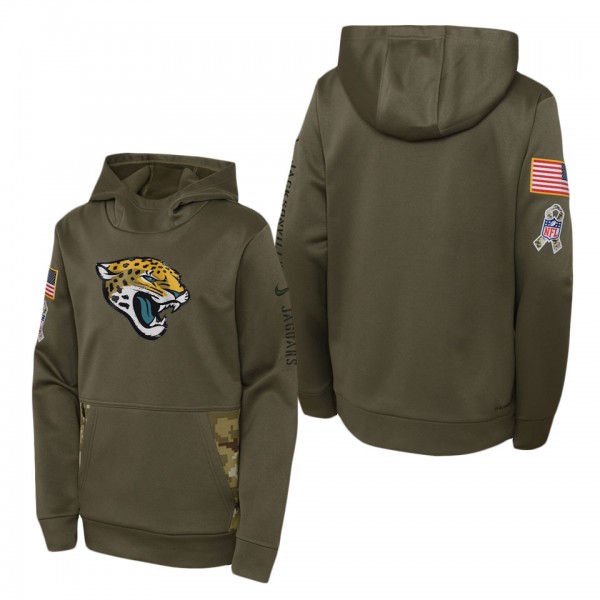 Youth Jacksonville Jaguars Olive 2022 Salute To Service Performance Pullover Hoodie