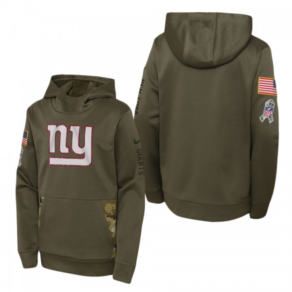 Youth New York Giants Olive 2022 Salute To Service Performance Pullover Hoodie