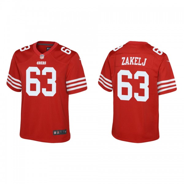 Youth San Francisco 49ers Nick Zakelj Scarlet 2022...