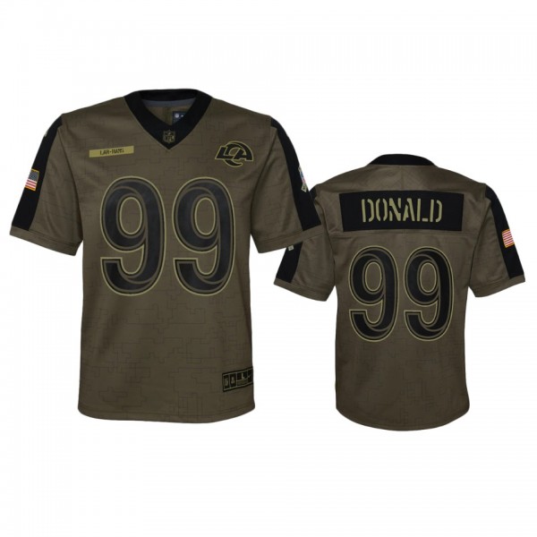 Youth Los Angeles Rams Aaron Donald Olive 2021 Salute To Service Game Jersey