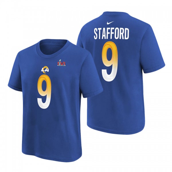 Youth Los Angeles Rams Matthew Stafford Nike Royal Super Bowl LVI Bound Name & Number T-Shirt