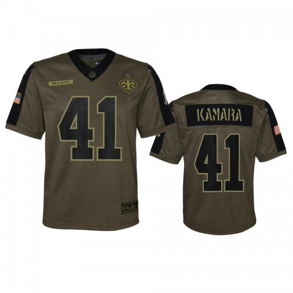 Youth New Orleans Saints Alvin Kamara Olive 2021 Salute To Service Game Jersey