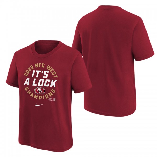Youth San Francisco 49ers Scarlet 2023 NFC West Division Champions Locker Room Trophy Collection T-Shirt