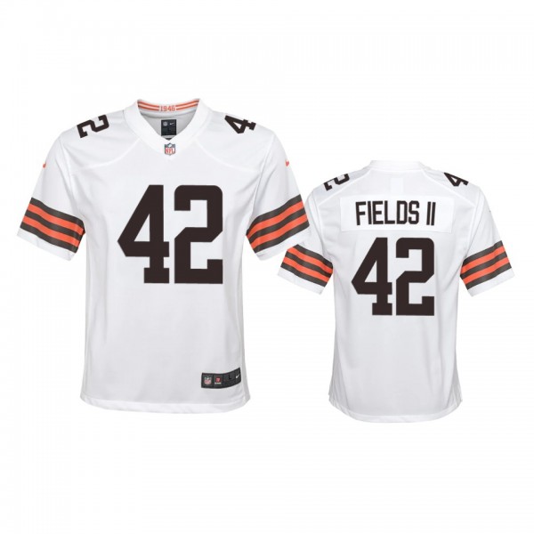 Youth Browns Tony Fields II White Game Jersey