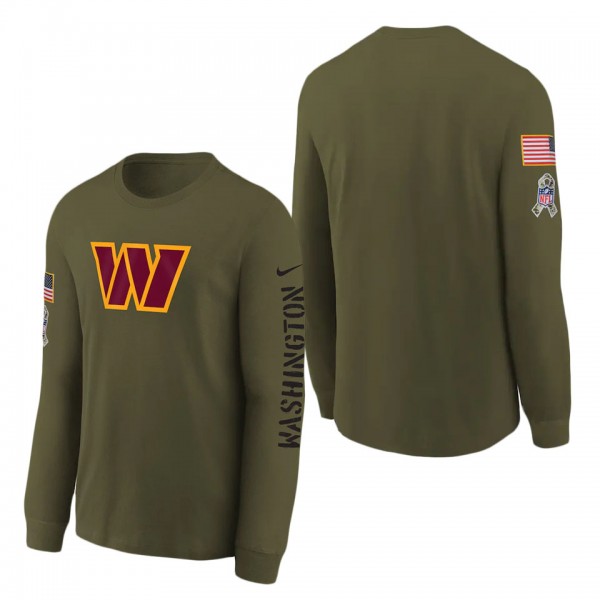 Youth Washington Commanders Olive 2022 Salute To Service Team Logo Long Sleeve T-Shirt